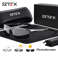 SZTZX-gafas de sol fotocromáticas para hombre, lentes de aluminio sin montura, polarizadas, Anti-UV, para deportes al aire libre, conducir, pescar, ciclismo