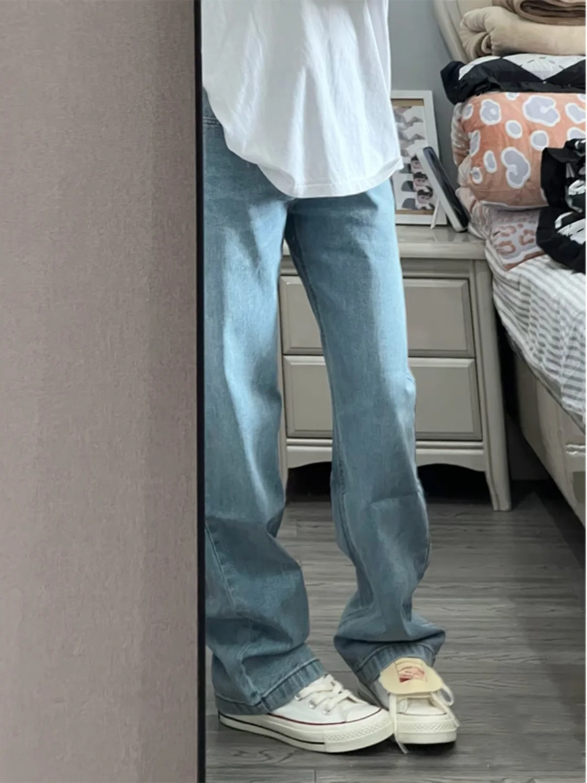

Cleanfit Light Wash Men's Summer Jeans High Street Style Slimming Straight Leg mid Rise Waist Denim Pants Trendy And Handsome