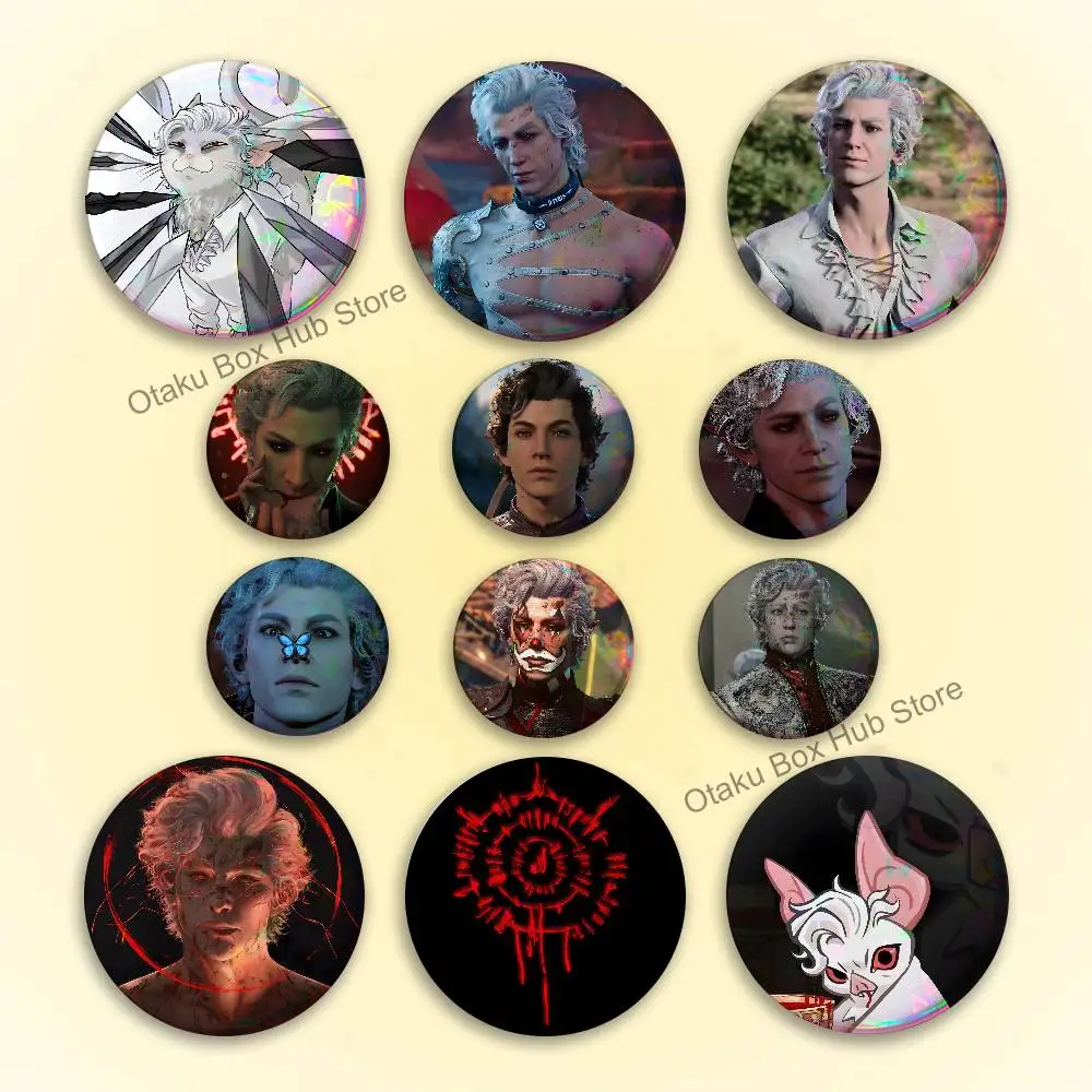 B-Baldurs G-Gate 3 Astarion Badges Button Round Creative Pin Brooch Badge Bag Decor Fans Collect Friends Gifts