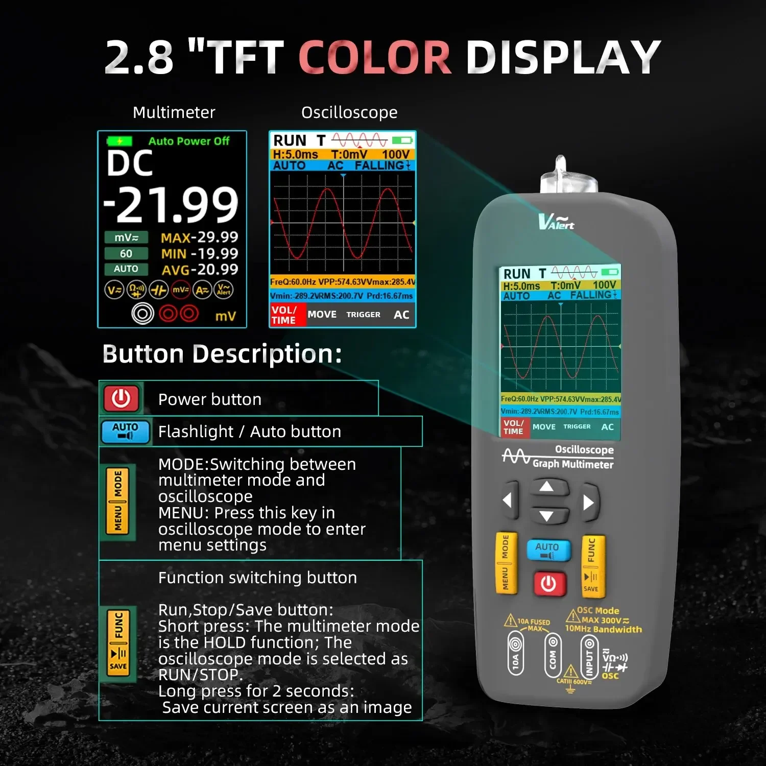 New Graph Multimeter Handheld Oscilloscope BSIDE Professional Digital Multitester DC AC Current Capacitance Ohm Diode Hz Tester