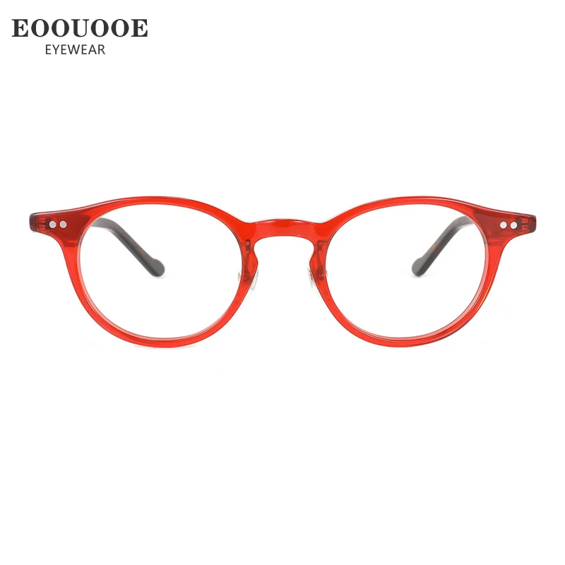 KUXA جديد أزياء النساء النظارات الرجعية جولة نظارات بمادة الخلات إطار البصريات قصر النظر مد البصر وصفة طبية العدسات أحمر وردي أخضر