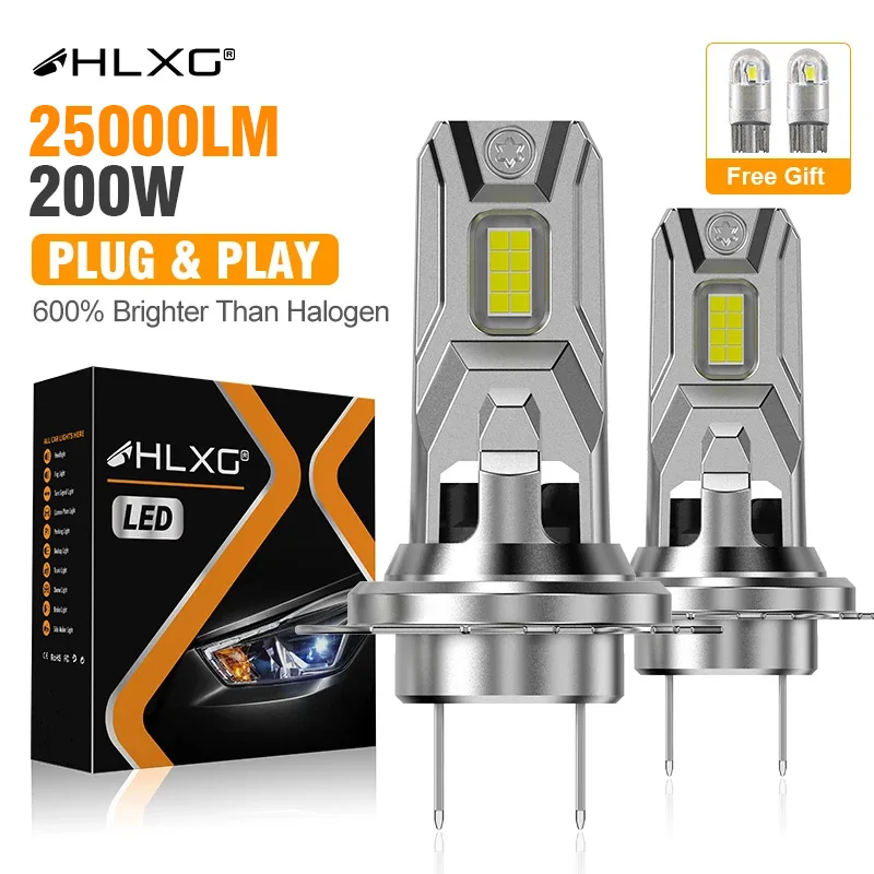 HLXG 2x H7 LED Lights 600W 1:1 Mini Size Head Lamp Wireless 200000LM H4 H8 H9 H11 9005 9006 Car LED Headlight Bulb 6500K 12V