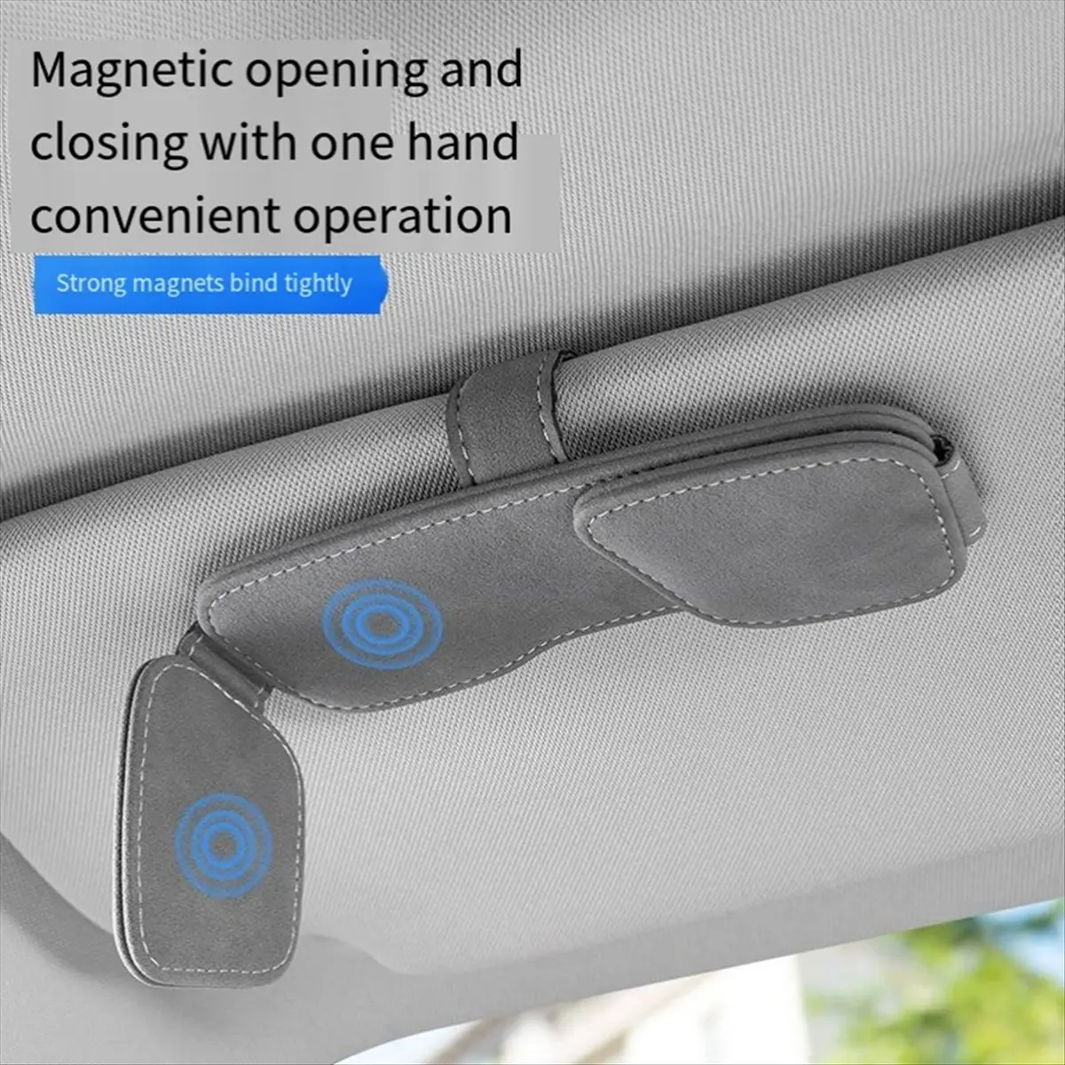 2026 Trend Magnetic Glasses Clip Multifunctional Pu Leather Sun Visor Glasses Case Card Ticket Pen Buckle Clip Tool Gray