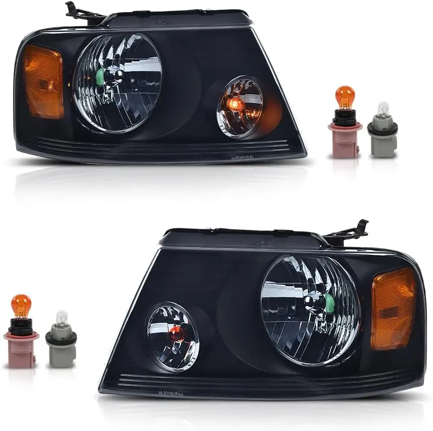 Headlights,Compatible with 2004-2008 Ford F150 /Fit 06-08 Lincoln Mark LT, (NO For 04 F150 Heritage Models) Smoky lens Black Hou