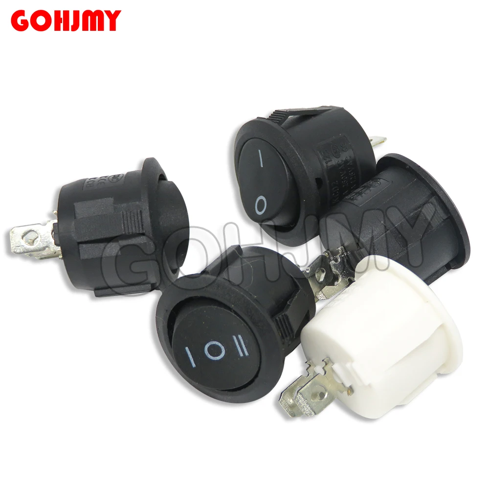 5PCS KCD1-105 Push Butt Switch 20MM SPST 2Pin 3pin 3A 250V KDC1 Snap-in  Off Round Rocker Switch Black Red White