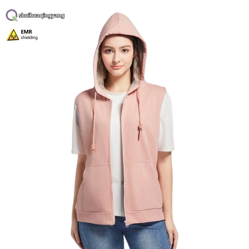 Electromagnetic radiation protective silver fiber lined hooded vest, high and low frequency full protection antibacterial vest