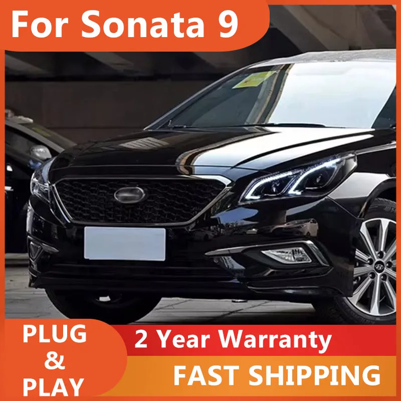 

Автомобильный стайлинг для Hyundai Sonata 9: Фары 2015-2017 годов, дневные ходовые огни, указатели поворота, ближний и дальний свет, линзы-проекторы