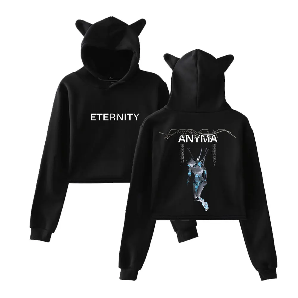 Anyma Tour 2024 Hoodie Womens Girls Cat Ear Sweatshirts Hip Hop Short Hooded Pullover Crop Top