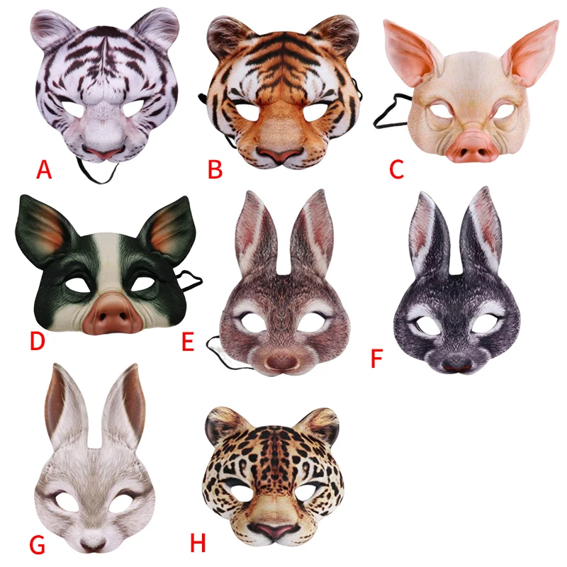 3D Animal Mask Cosplay Halloween Masquerade Funny Tiger Pig Rabbit Half Face Masks Party Carnival Fancy Dress Costume Props