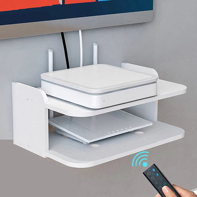 2 Tier Floating Shelves Wifi Router Hanging Layer Multi Tap Outlet Set Top Box Holder Cable Bracket Wall Mount Storage Organizer