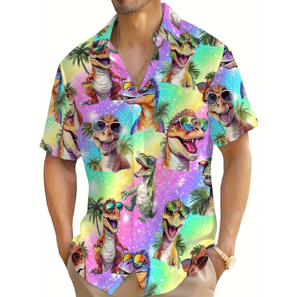 2025 Animal Dinosaurs 3d Print Men's Shirt Casual Short Sleeve Fashion Tops Daily Loose Breathable Shirt Men's Clothing