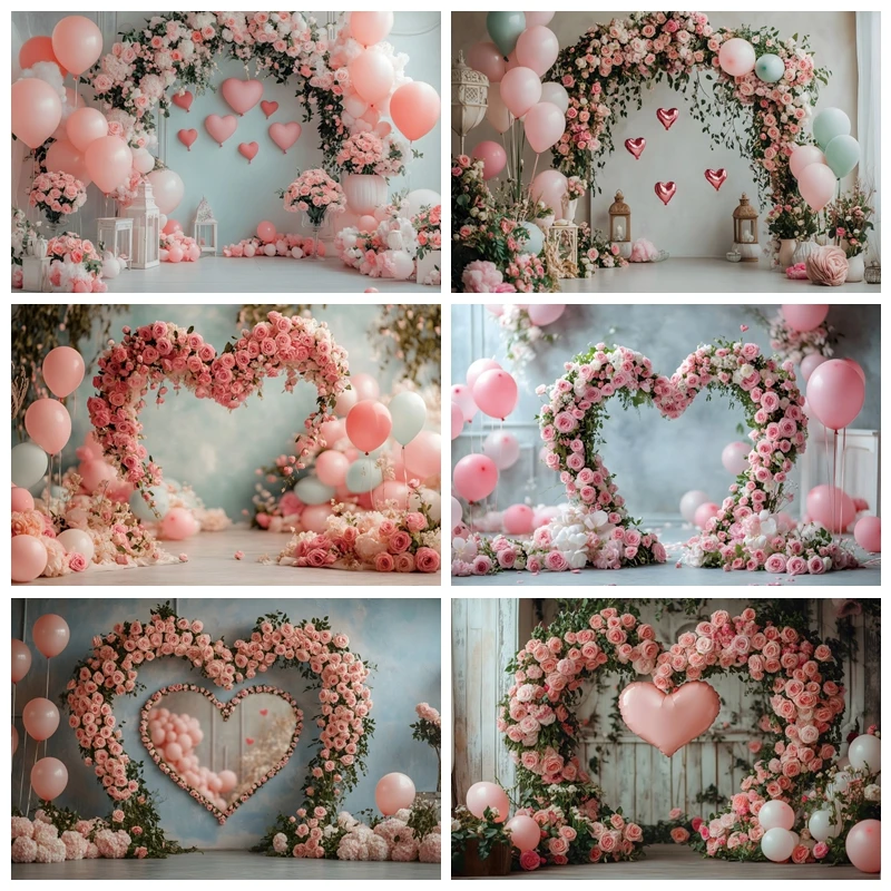 Red Love Heart Balloons Valentine’s Day Photography Background Pink Rose Wedding Party Backdrop Lover Portrait Photozone Banner