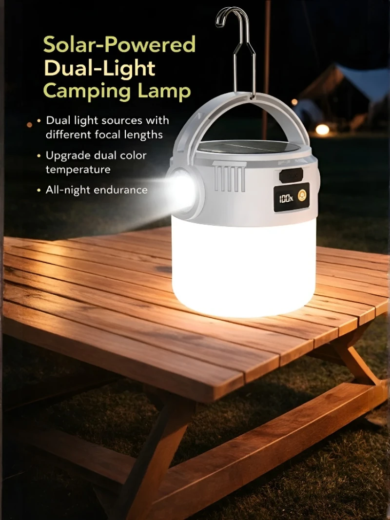 Portable Solar Camping Lantern Waterproof Multifunctional LED Tent Light Emergency Survival Lamp for Hiking Backpacking Outdoor