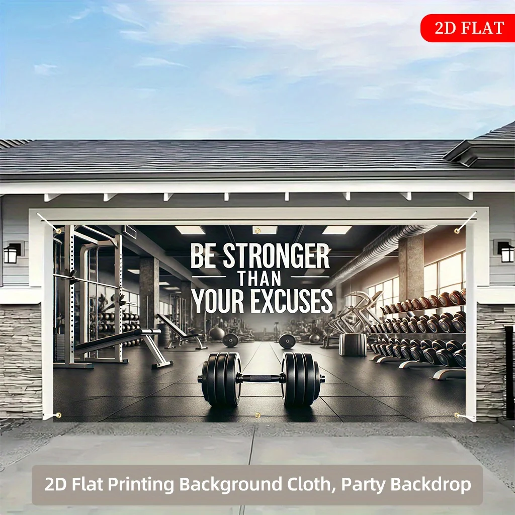 Un paño de fondo plano de poliéster 2D para una escena de gimnasio, adecuado para fiestas, festivales, decoración de jardín y exhibición de garaje.