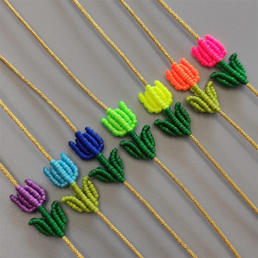 Handgefertigtes Gestricktes Tulpen-Armband für Kinder Verstellbares Glücksarmband Geflochtenes Kleines Blumenarmband für Frauen Beste Freundin Charm Einfaches Freundschaftsgeschenk – Detail 8
