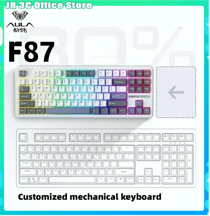 

Aula F87 Pro Gaming Keyboards Mechanical Keyboard Tri Mode 2.4g Wireless /Usb/Bluetooth Keyboard Hot Swap Gasket Rgb Pbt Gift