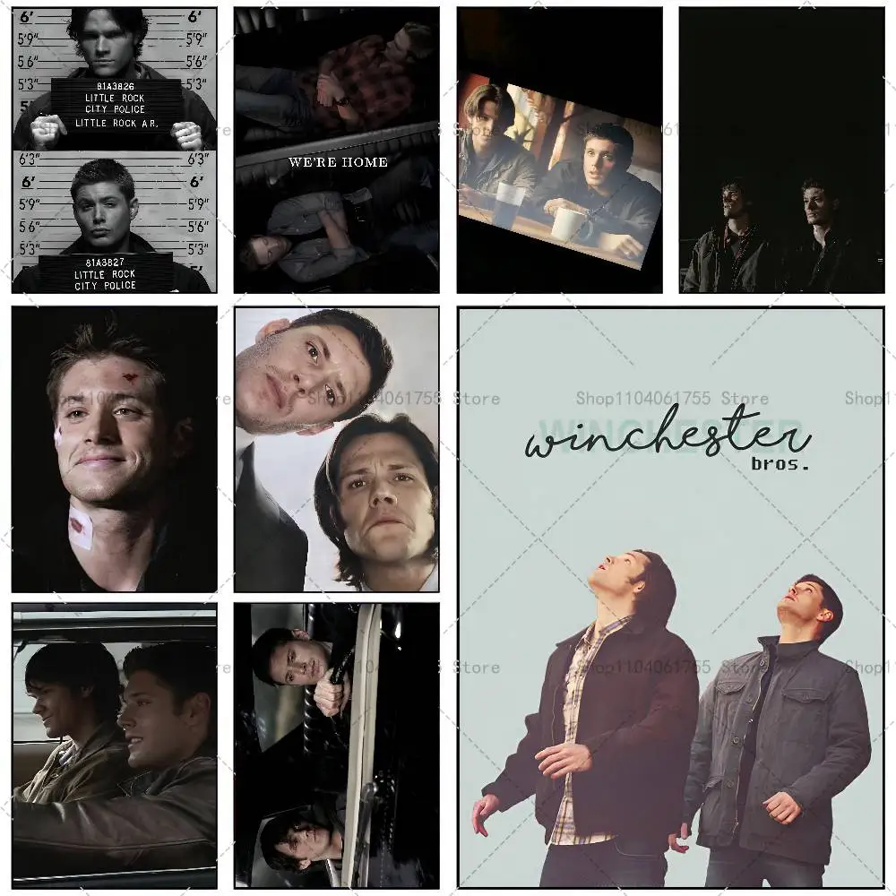 Supernatural SPN Dean And Sam Poster Self-adhesive Art Waterproof Paper Sticker Coffee House Bar Room Wall Decor