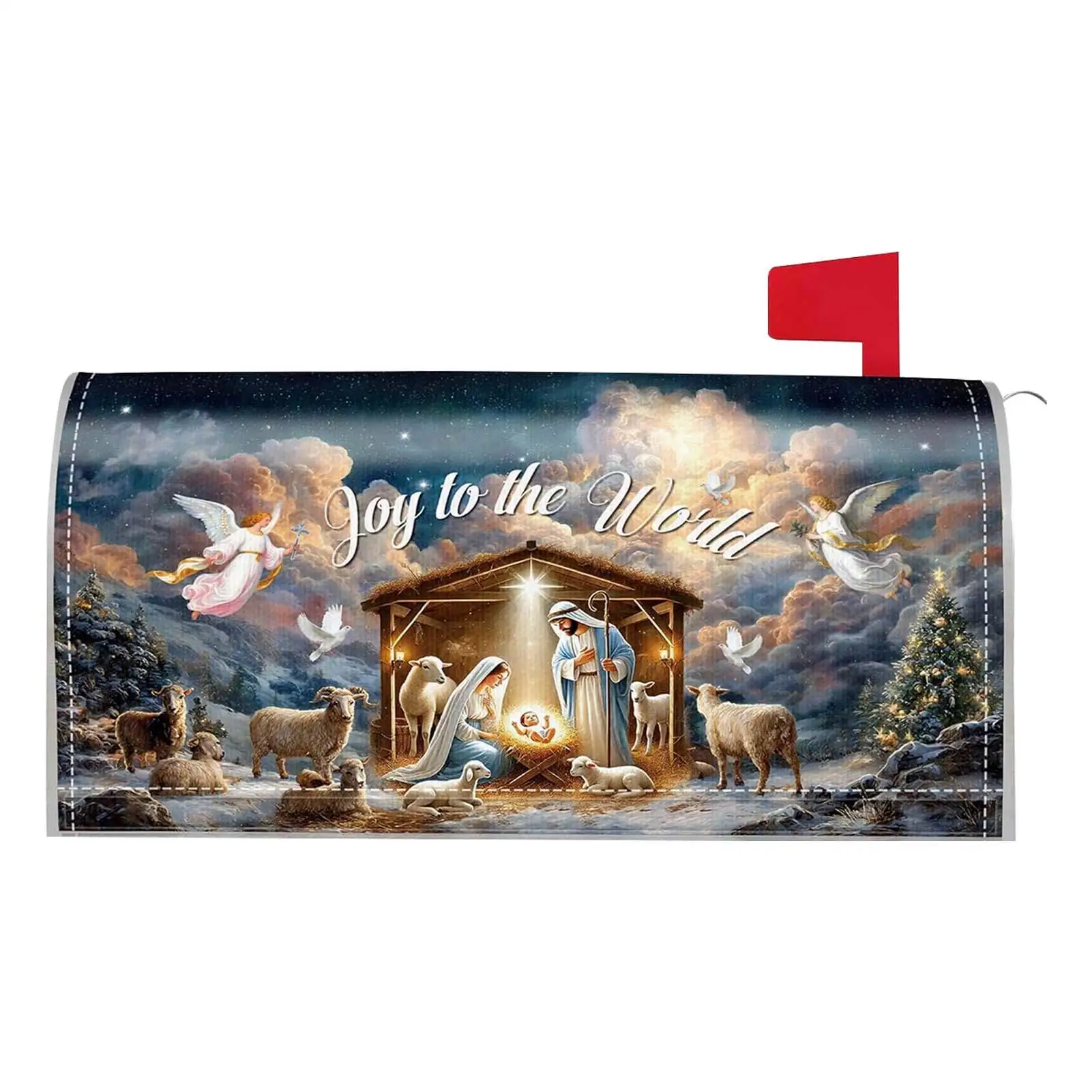 21x18 Inch Christmas Nativity Scene Mailbox Cover Rain Protection Festive Religious Jesus Nativity Scene Magnetic Mailbox Cover