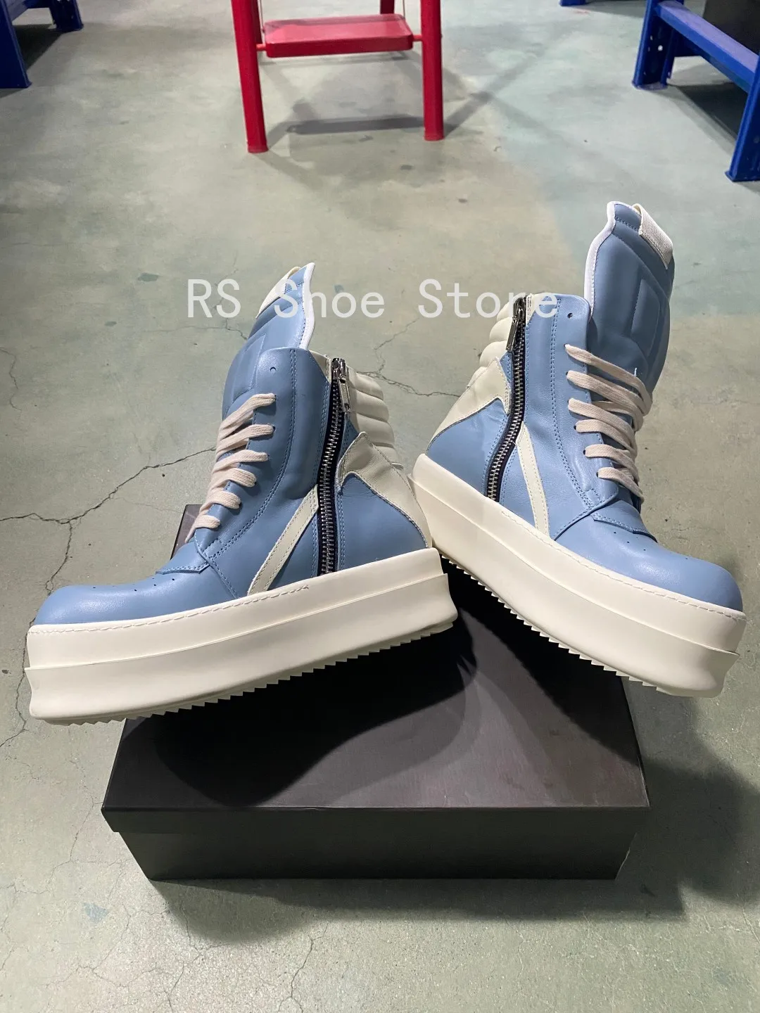 

Ro Classic Designer Men Shoe Women Sneaker Ice Blue Leather Ankle Boot O-wen High Top Casual Shoes Zipper 6cm Thick Sole Boots