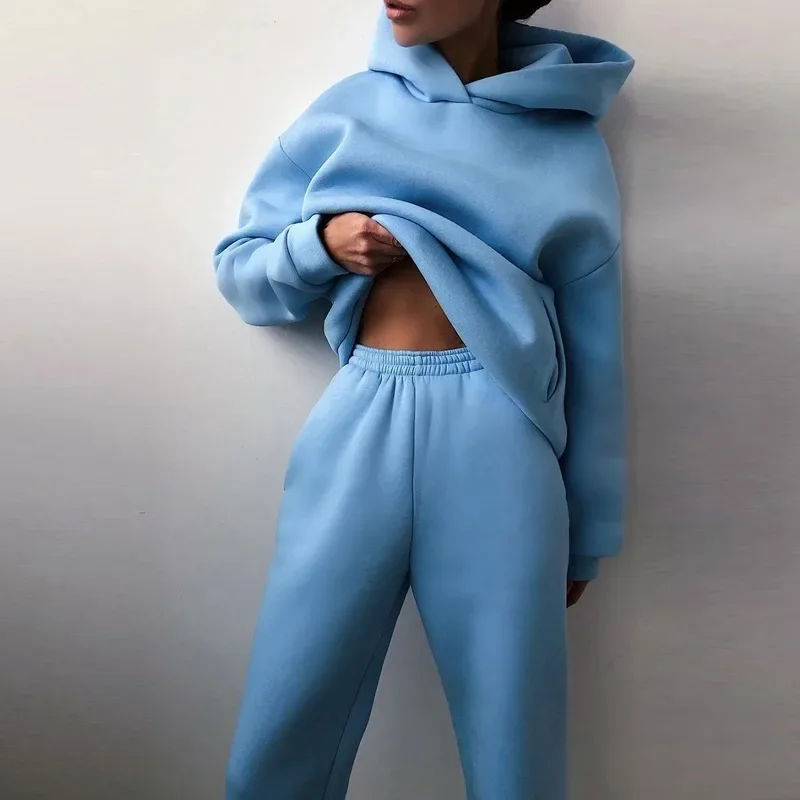Loose Casual Hoodies Women Solid Colors Pullovers Ankle-Tied Pants Sets Plus Size Sweatshirts Oversized Tops Harajuku Sprot Sets