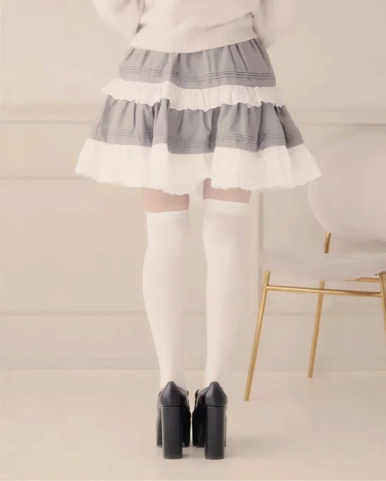 

Японская оригинальная короткая юбка-миди с вышивкой и кружевом, многослойная, с рюшами, в стиле A-силуэта, для милых девушек, весна 2026