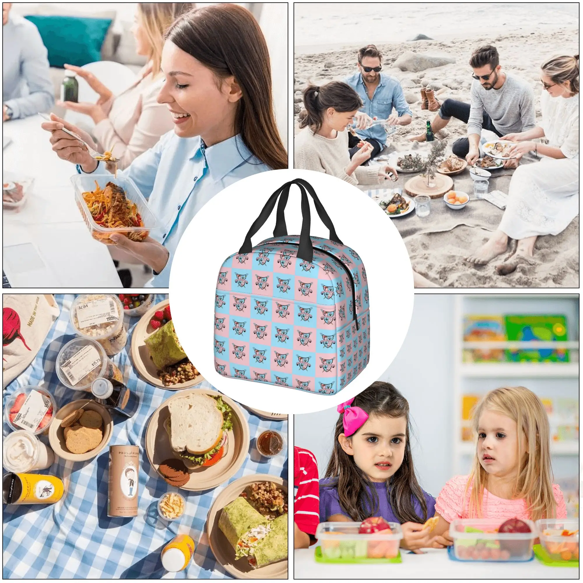 Gamma Phi Delta African American Sorority Lunch Bag Women Checkered Plaid 1943 Cooler Thermal Insulated Lunch Box for School - view 6