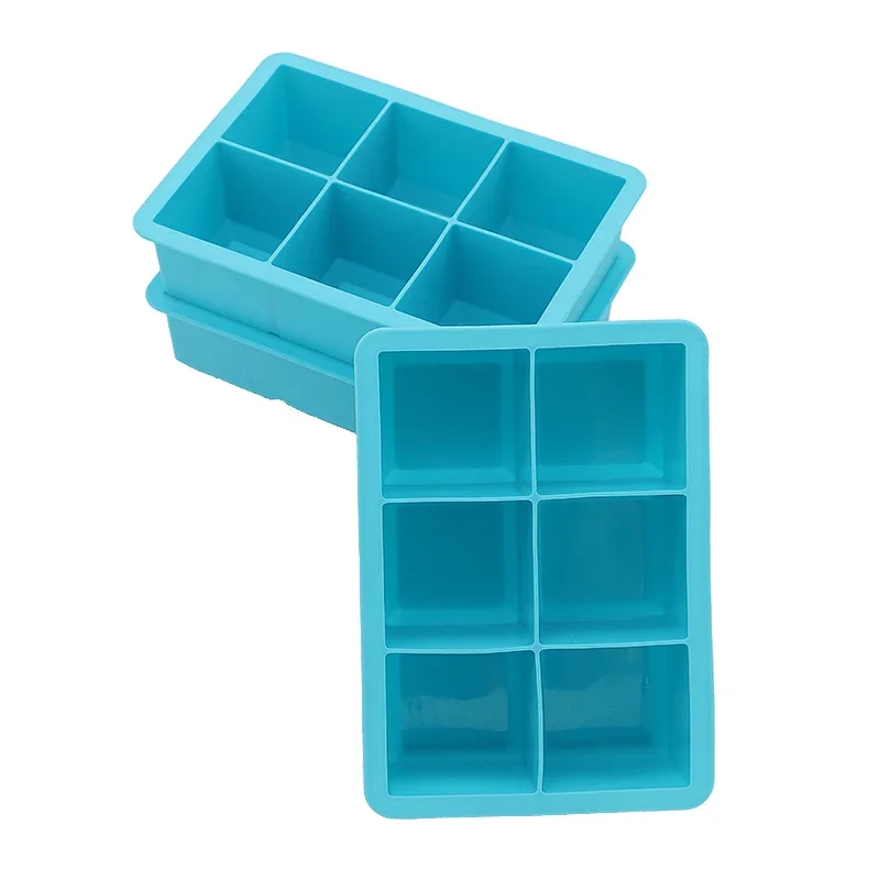 ULKNN 6 Grid DIY Large Capacity Ice Cube Mold Square Shape Silicone Ice Cube Tray Ice Cream Maker Kitchen Bar Supplies