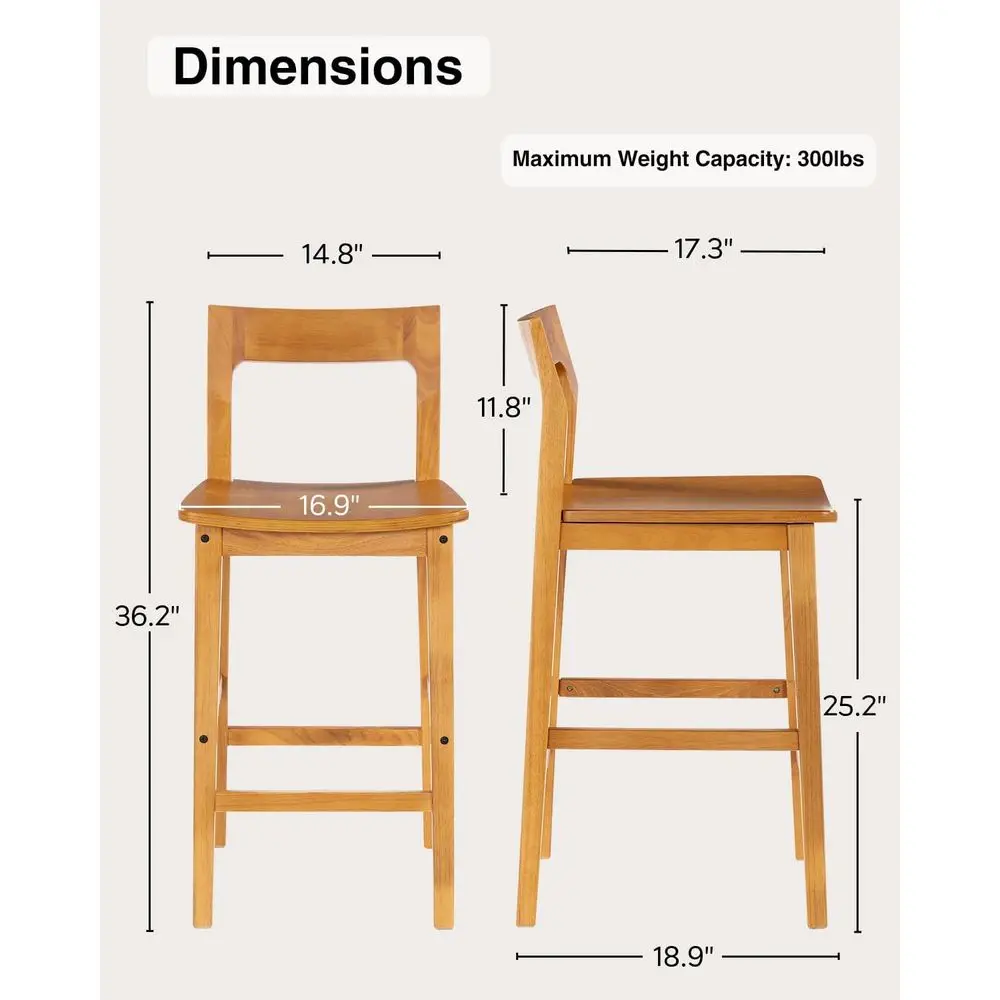 Conjunto de 4 bancos de bar modernos de madeira com altura de balcão, cadeiras sem braços estilo fazenda com encosto e apoio para os pés, acabamento em carvalho escuro para Ki