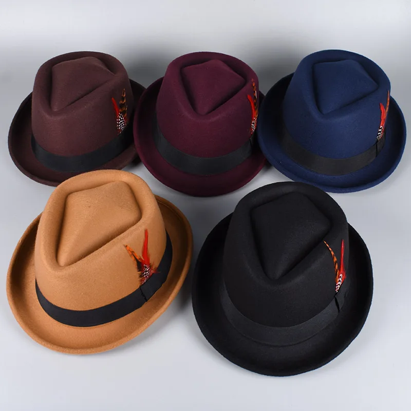 Classic Fedora Men Women 2026 Causal Black Pork Pie Hat Feather Vintage Gentleman Trilby Jazz Cap Church Party Women\'s Felt Hats