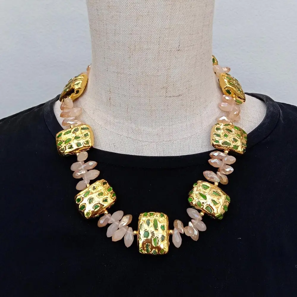 Y·YING Natural Stones Green Diopside Chips Rectangle Beaded Crystal Choker Beaded Layers Necklace