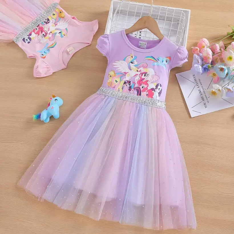 Unicorn Pony Dresses For Girls Clothes Birthday Party Evening Dress Children Flower Vestidos Girls Summer Holiday Dress