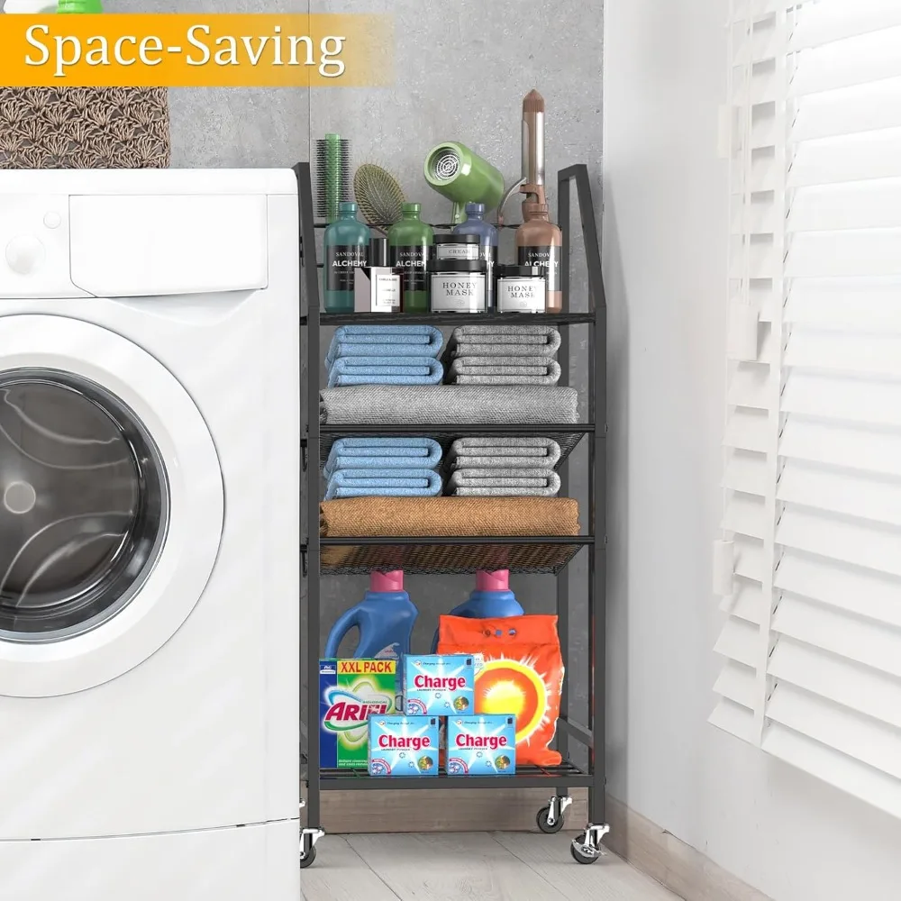 4-Tier Towel Rack Free Standing with Hair Tool Organizer, Durable Metal Towel Holder for Bathroom, Pool Towel Rack, Space-Saving