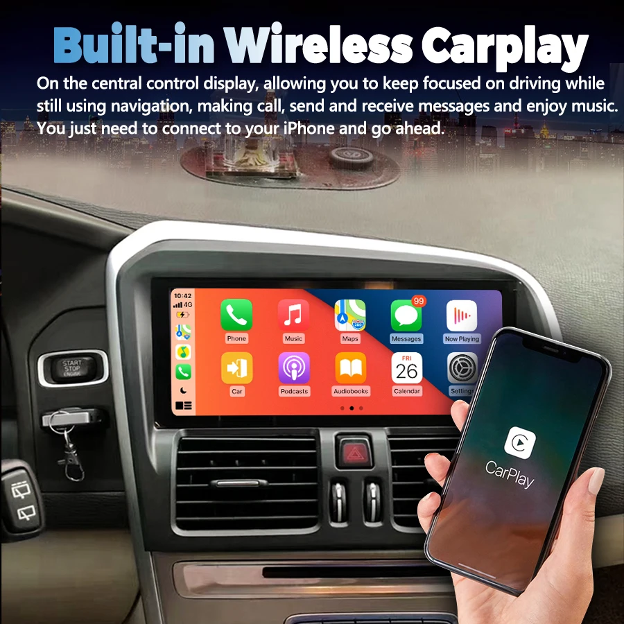 Autoradio Android 13, Écran Qled 8.8 Pouces, 256 Go, Navigation GPS, Carplay Sans Fil, 2Din, Limitation, Unité Centrale, pour Volvo XC60 (2009-2010)