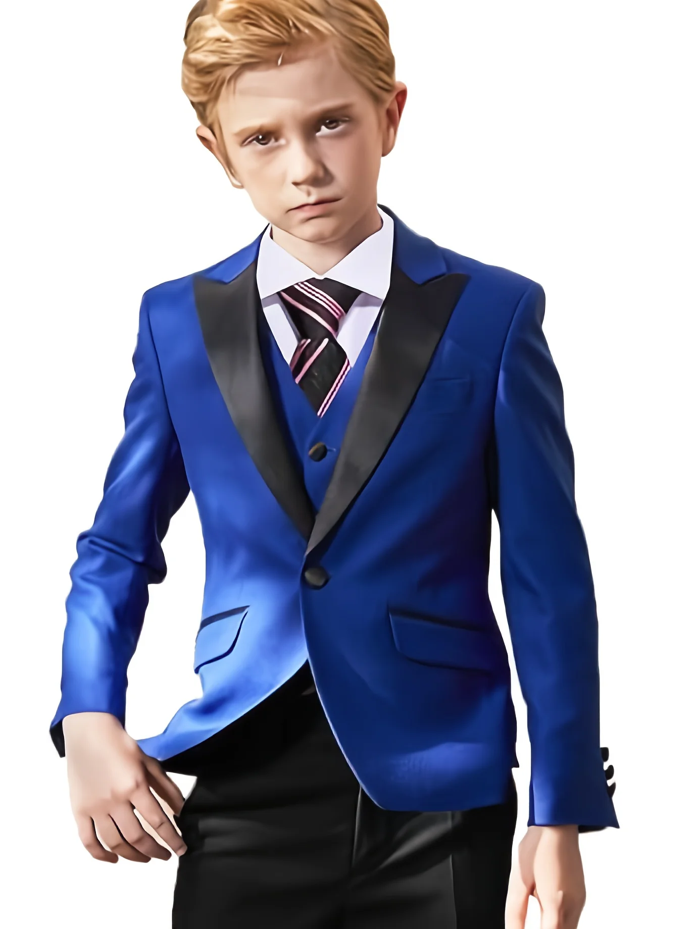 

Satin Splicing Boys Suit Single Breasted Notched Lapel Custom for Wedding Party 3-Piece Blazer Pants Vest Child Formal Occasion