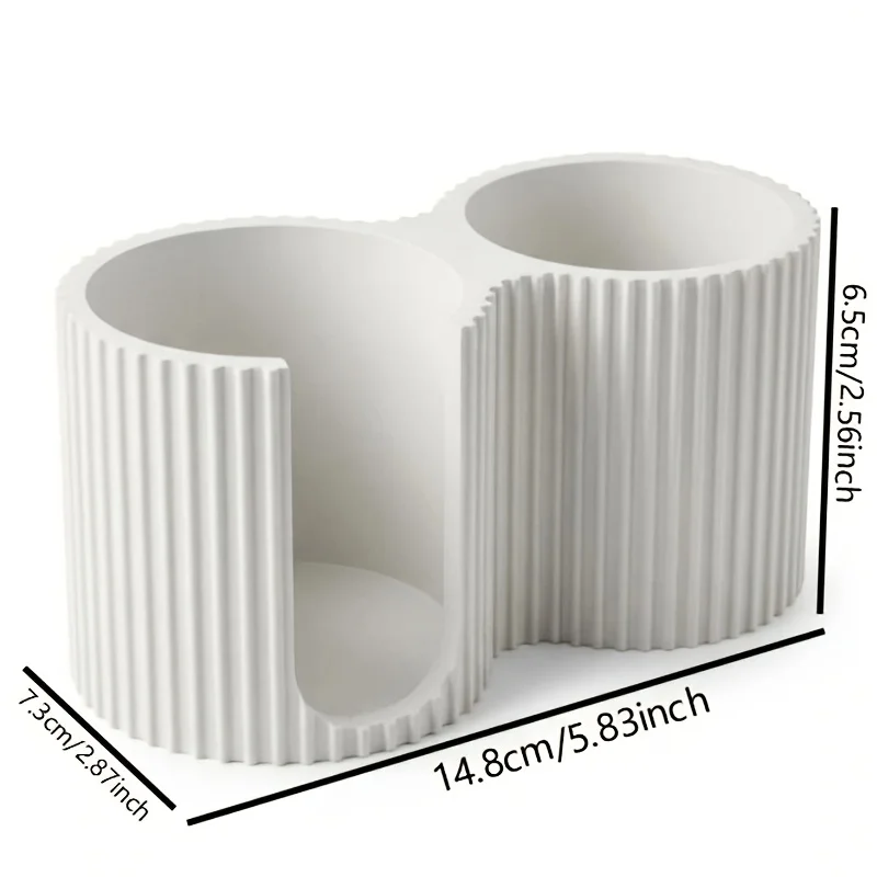 Minimalist Striped Cosmetic Organizer,2‑in‑1 Bathroom Q‑tip Holder,Cream Style Vanity Decor,Gift for New Home & Mother's Day