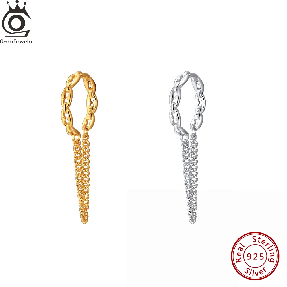 ORSA JEWELS Soild 925 Silver Ear Cuff No Piercing for Women Chain Tassel Earring Jewelry Prevent Allergy Party Accessories CL02