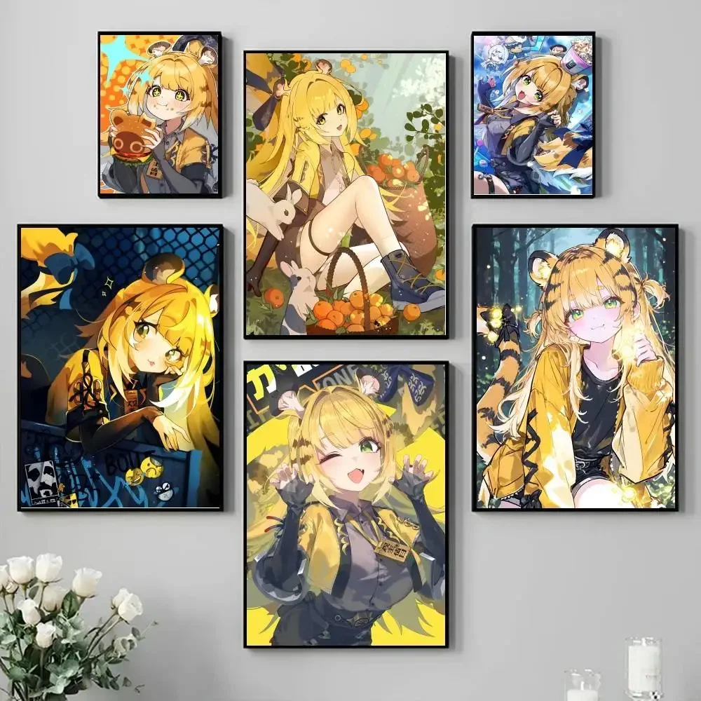 Game Zenless Zone Zero Cute Girl Ju Fufu Poster Self-adhesive Art Waterproof   Coffee House Bar Room Wall Decor