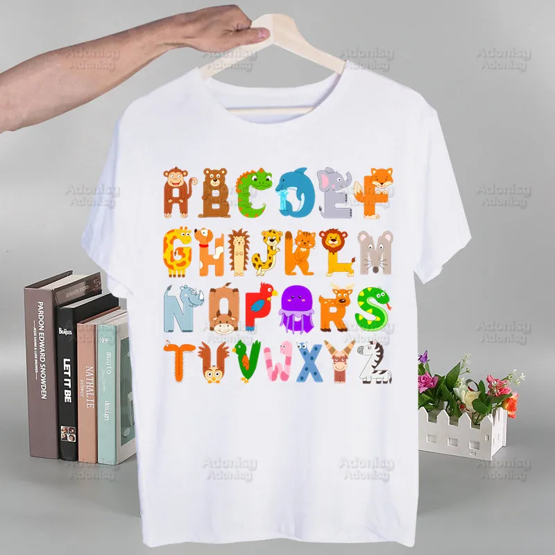 Coloring Alphabet 26 English T-shirts Summer Men/Women Hip Hop Funny Print Tshirt Streetwear t shirts Short Sleeve Tops