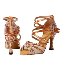 Latin Dance Shoes 2024 New Adult Women's High Heel Diamond Dance Shoes Summer Soft Sole Chacha Square Women's Shoes