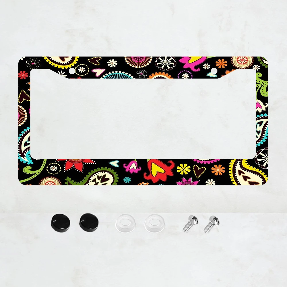 

Hippie and flat flower license plate frame, car universal aluminum accessories, car decoration with 2 holes and screws