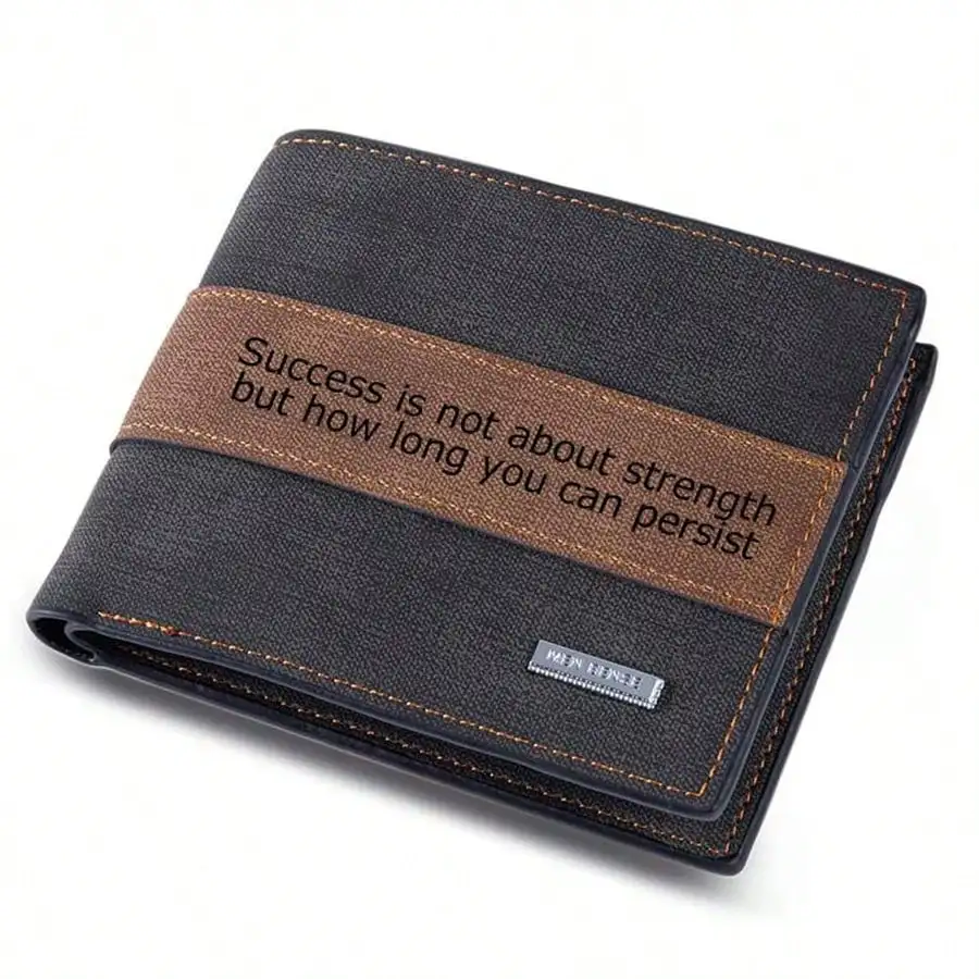 محافظ محفورة شخصية للرجال، محفظة اسم مخصصة من جلد البولي يوريثان محفظة ثنائية الطي للرجال، الزوج، الأب، الابن، هدايا شخصية #2