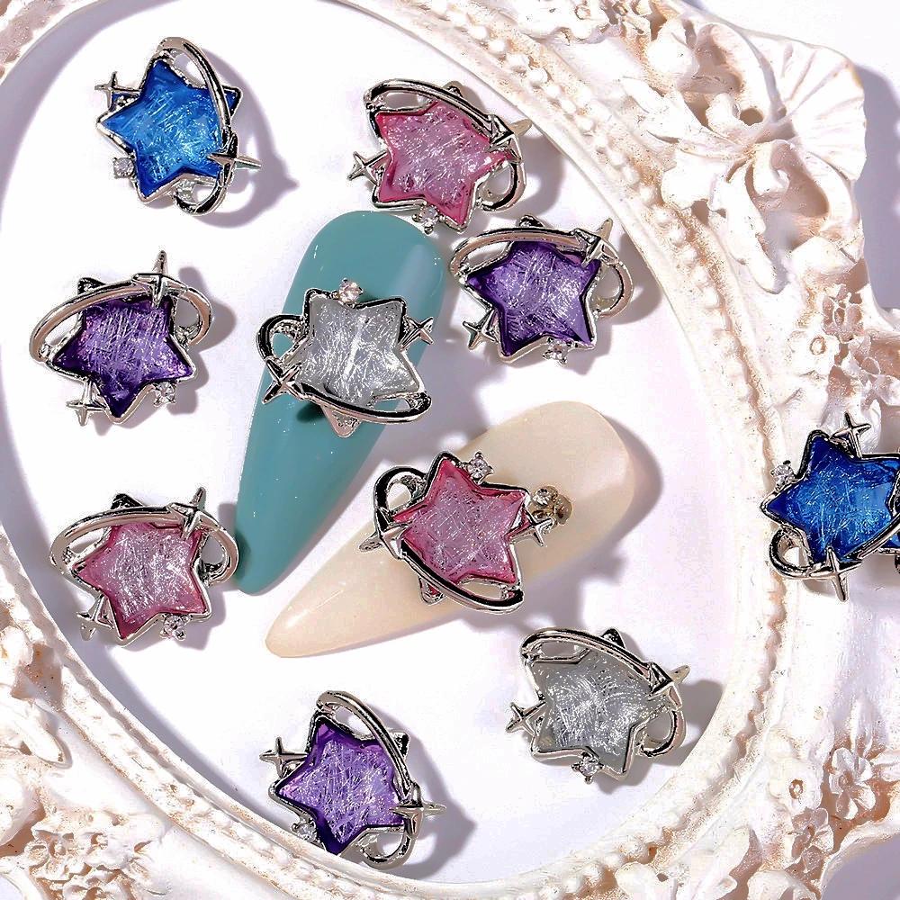 

10PCS Surrounded By Starlight 3D Luxury Alloy Nail Art Stars Charms Accessories For Retro Nails Decoration Manicure Supplies