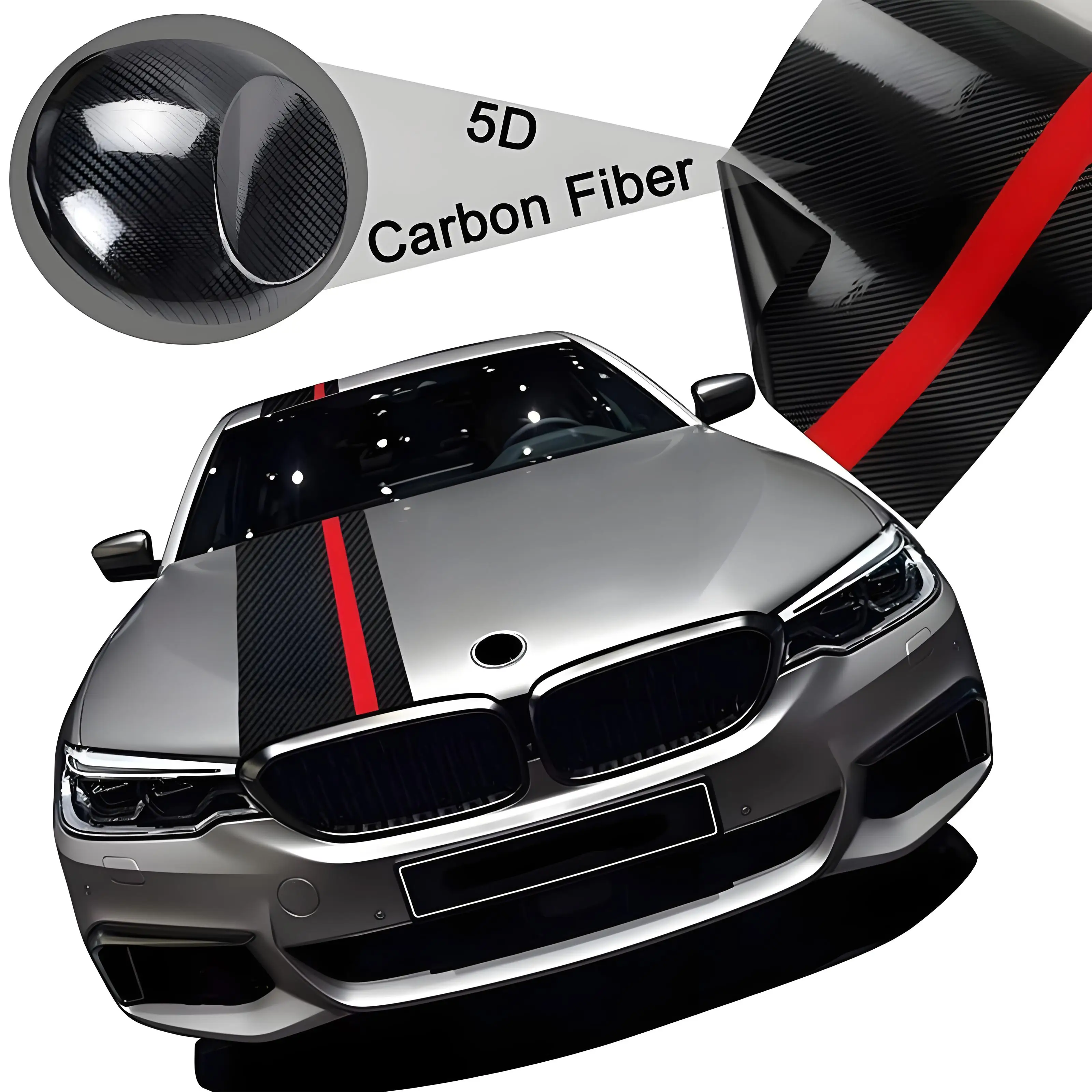 

1PC High Quality 5D Carbon Brazing Stickers for Car Engine Hood Decoration and Machine Hood Stickers by 55.12inches*7.1inches