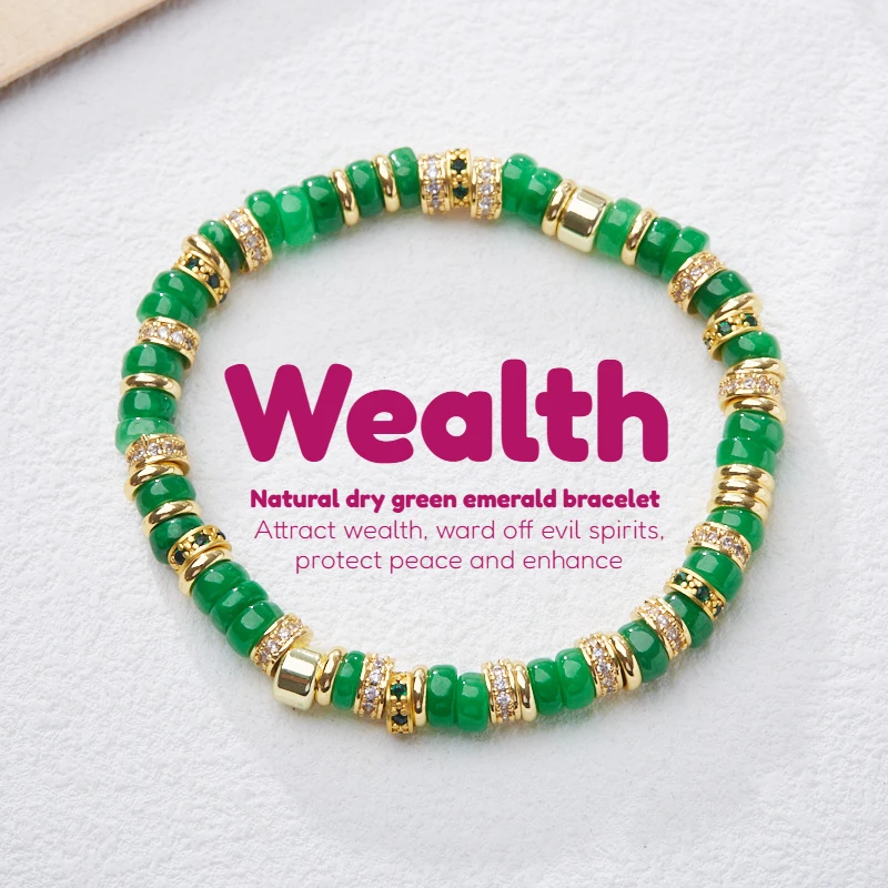 Natural Stone Green Emerald Bracelet Feminine Jade Golden Metal Inlaid Bur Slice bead Bracelet for Women Luck Health Jewelry