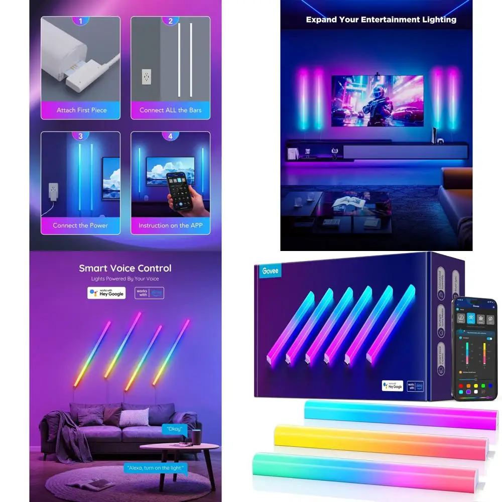 

Govee Glide RGBIC LED Wall Lights, 2-Panel Set, Smart Gaming Light, Compatible with SmartThings, RGB Light Bar for Bedrooms
