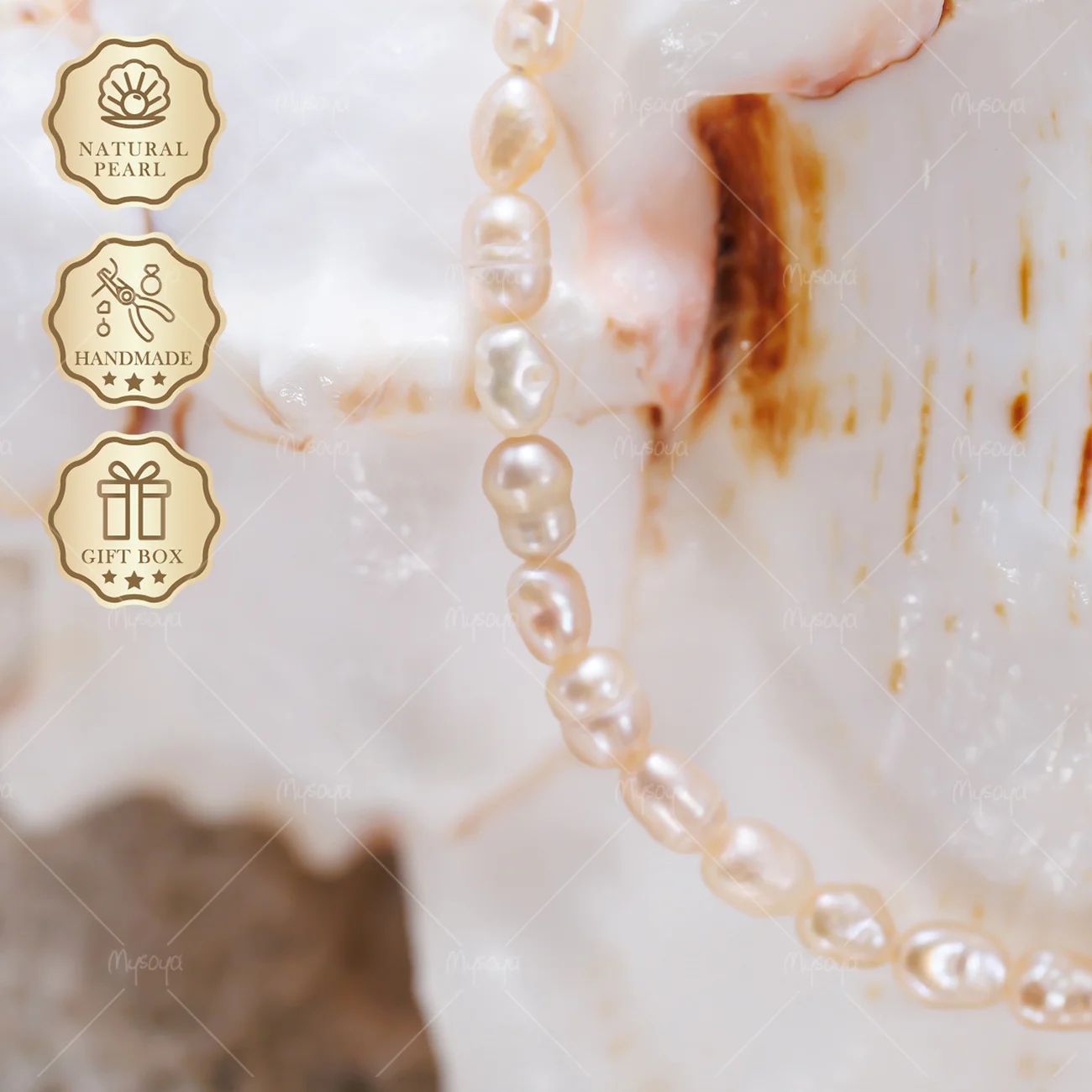 

MYSOYA 3-4mm Pink Seed Freshwater Pearl Bracelet with Gold Bubble Clasp, Gift Box Included, Sweet Summer Jewelry S514