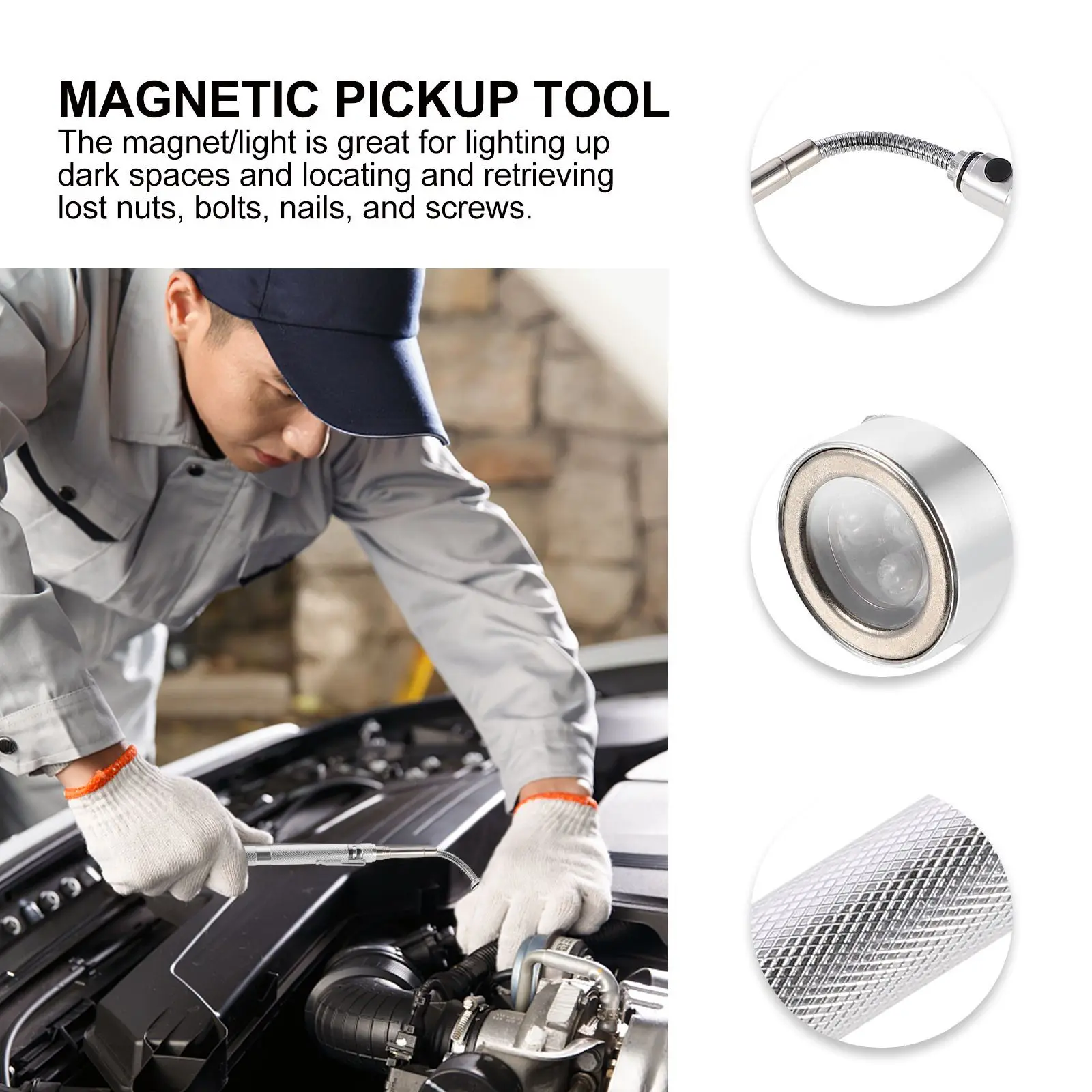 

Magnetic Pickup Tool LED Light Telescopic Magnet Flashlight Electrician Mechanic Handyman Repair Tool Magnetic Pickup Tools