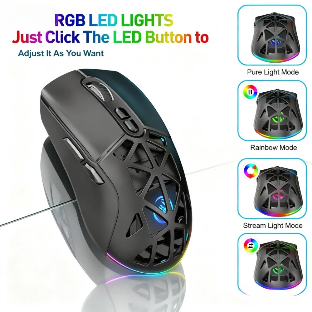 

Беспроводная мышь RGB Bluetooth 2.4G 4800dpi, эргономичная, перезаряжаемая, для компьютера, ноутбука, мини-ПК.