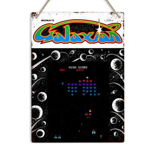 Galaxian Classic Arcade Game Retro Metal Sign Tin Plaque Gaming Room Wall Decor