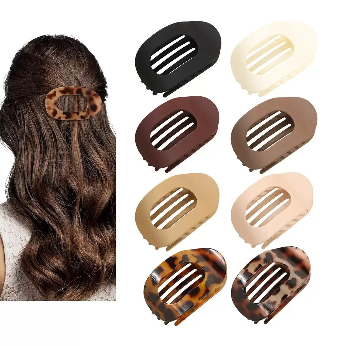 Women'S Stylish Oval Flat Hair Clips - For Optimal Hold - Available In Solid Colors And Leopard Print For Versatile Use
